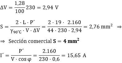 Cálculo de la sección en función de la caída de tensión en alumbrado L2