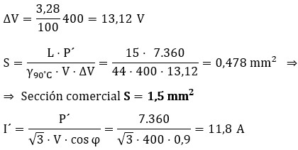 Ejercicio 1: Sección de conductores. Cálculo de la sección en función de la caída de tensión en motor