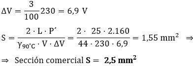 Ejercicio 1: Sección de conductores. Cálculo de la sección en función de la caída de tensión