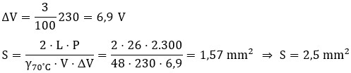 Ejercicio 2: Secciones de los circuitos de las viviendas. Cálculo de sección por caída de tensión máxima del 3%