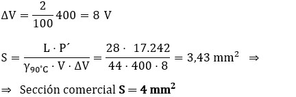 Ejercicio 1: Sección de conductores. Cálculo de la sección en función de la caída de tensión