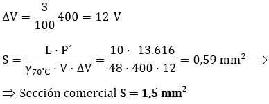 Ejercicio 9: Sección de conductores. Cálculo de la sección en función de la caída de tensión