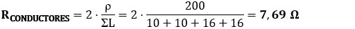 Ecuación de la resistencia de conductores de diferente longitud para resolver el ejercicio 5: Resistencia de las tomas de tierra.