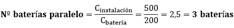 Ejercicio 2: Banco de baterías o acumuladores. Cálculo del número de baterías en paralelo