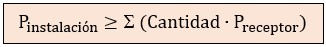 Fórmula de la potencia total de la instalación receptora