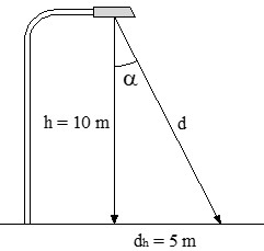 Ejercicio 5: Leyes luminotécnicas. Imagen de farola para calcular la iluminancia de un punto a una distancia de la luminaria 