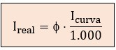 Fórmula del valor real de la intensidad luminosa tras obtener el valor de la intensidad luminosa en la gráfica de la curva polar de una luminaria