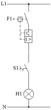 Esquema funcional de un punto de luz simple o punto de luz con interruptor