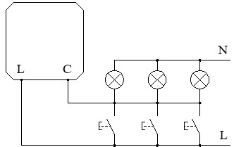 Esquema del temporizador de escalera de formato pastilla a 2 hilos