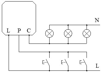 Esquema del temporizador de escalera de formato pastilla a 3 hilos