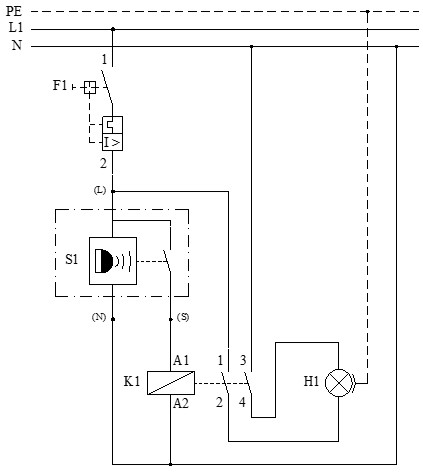 Esquema del sensor de movimiento con contactor