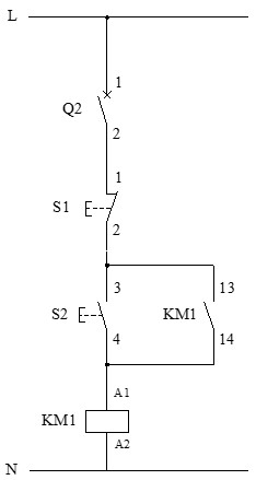 Esquema ejemplo de un circuito de mando o de control en esquema de contactores