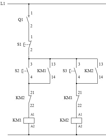 Esquema de enclavamiento eléctrico entre 2 contactores