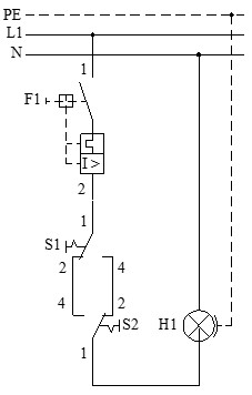 Esquema multifilar de conmutador doble o conmutada simple