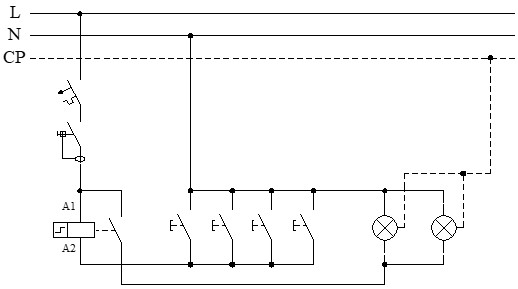 Esquema multifilar del telerruptor a 3 hilos