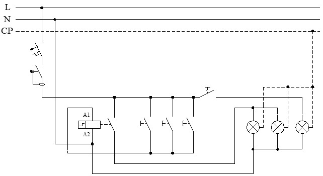 Esquema multifilar del telerruptor a 4 hilos