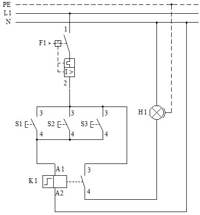 Esquema multifilar del telerruptor