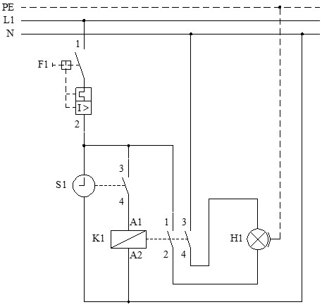 Esquema multipolar del interruptor horario con contactor