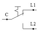 Símbolo del conmutador con enclavamiento (3 bornes: 1 común y 2 no comunes)