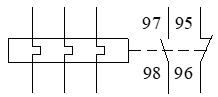 Símbolo del relé térmico trifásico con 2 contactos auxiliares (NA y NC)