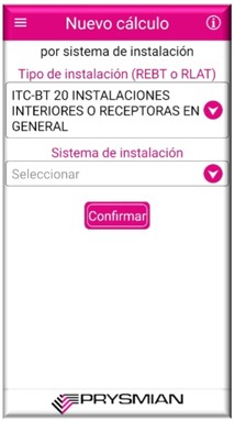 Imagen de calculadora online para el cálculo de secciones prysmian