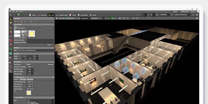 Imagen del software de diseño y cálculo de iluminación DiaLux