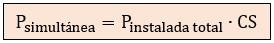 Fórmula de la potencia simultánea en función del coeficiente de simultaneidad CS