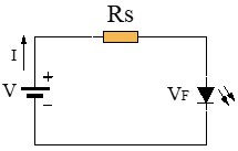 Esquema de un circuito en serie de una resistencia y un diodo LED