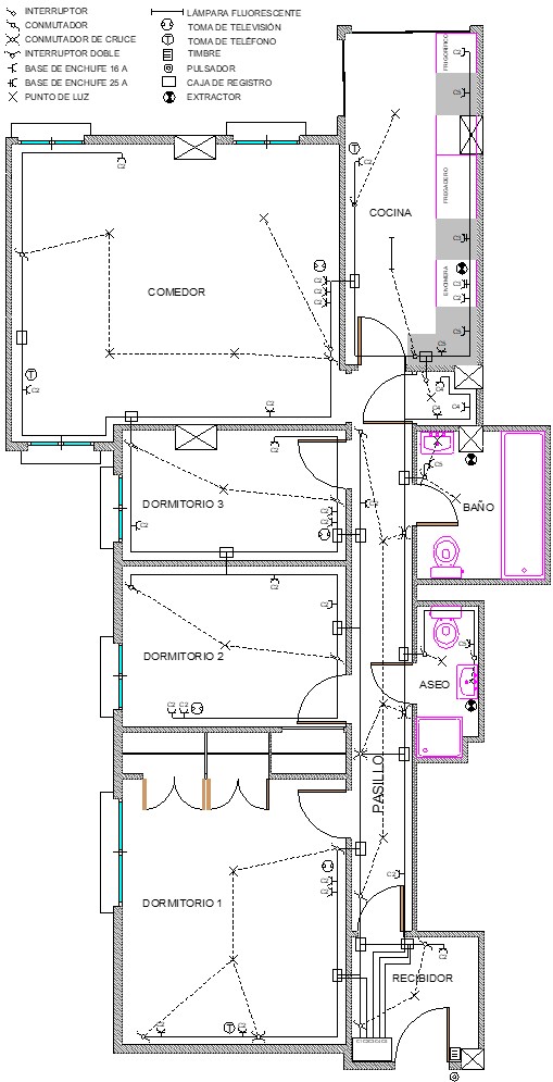 Ejemplo de un esquema unifilar de una vivienda de electrificación básica