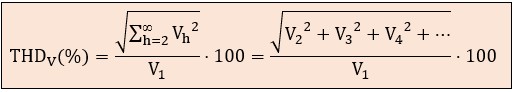 Fórmulas para el cálculo de armónicos Fórmula de la distorsión armónica total de tensión en porcentaje