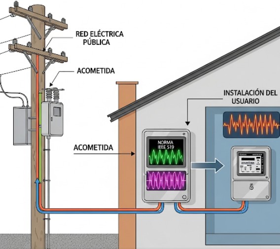 Medida de la distorsión armónica: Imagen del punto de medición de los armónicos eléctricos