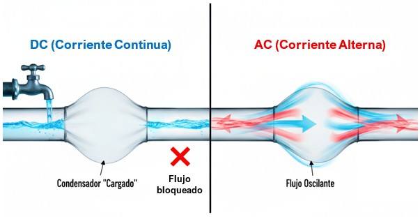 Analogía de elasticidad del condensador en corriente alterna