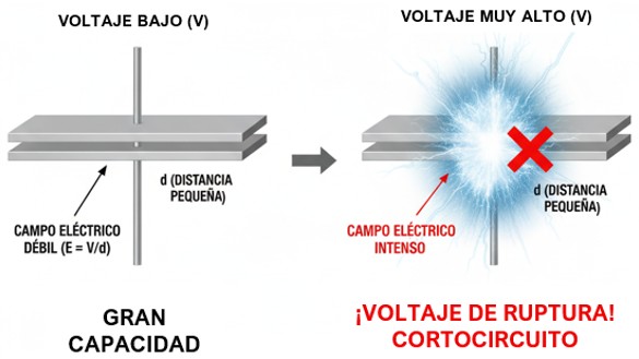 Capacidad en función de la distancia de placas en los condensadores