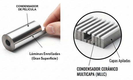 Capacidad, formas de conseguir gran superficie de placas en los condensadores