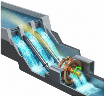 Central hidroeléctrica, agua hacia turbina hidráulica