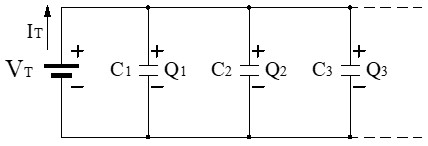 Circuito de conexión de condensadores en paralelo
