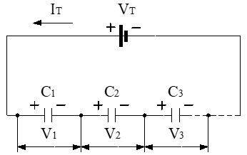 Circuito conexión de condensadores en serie