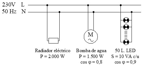 Circuito ejercicio resuelto receptores monofásicos en paralelo
