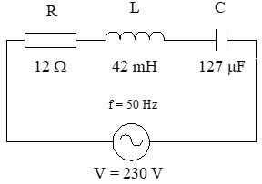 Receptores monofásicos en serie: Circuito ejercicio resuelto serie R-L-C