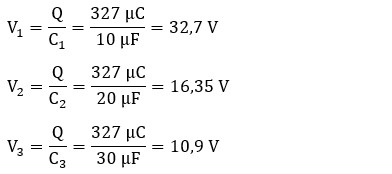 Ecuación 3, ejemplo de 3 condensadores en serie