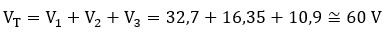 Ecuación 4, ejemplo de 3 condensadores en serie