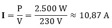 Ecuación de ejemplo del cálculo de la intensidad nominal del interruptor