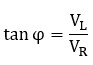 Ecuación de la tangente de phi en el triángulo de tensiones inductivo para circuitos con receptores monofásicos en serie
