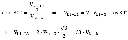 Ecuación triángulo rectángulo relación de tensiones en estrella
