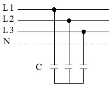 Esquema corrección del FP en trifásica con condensadores en estrella