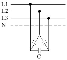 Esquema corrección del FP en trifásica con condensadores en triángulo