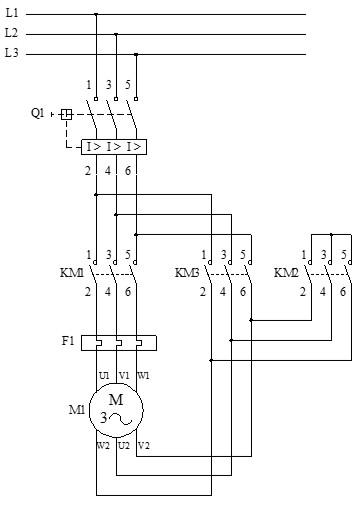 Esquema de potencia, arranque estrella triángulo