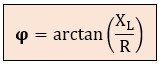 Fórmula del ángulo, arco tangente en el triángulo de impedancias inductivo de circuitos con receptores monofásicos en serie