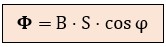 Fórmula flujo magnético función de B, S y coseno de ángulo