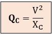 Formula de la potencia reactiva capacitiva en función de V y X